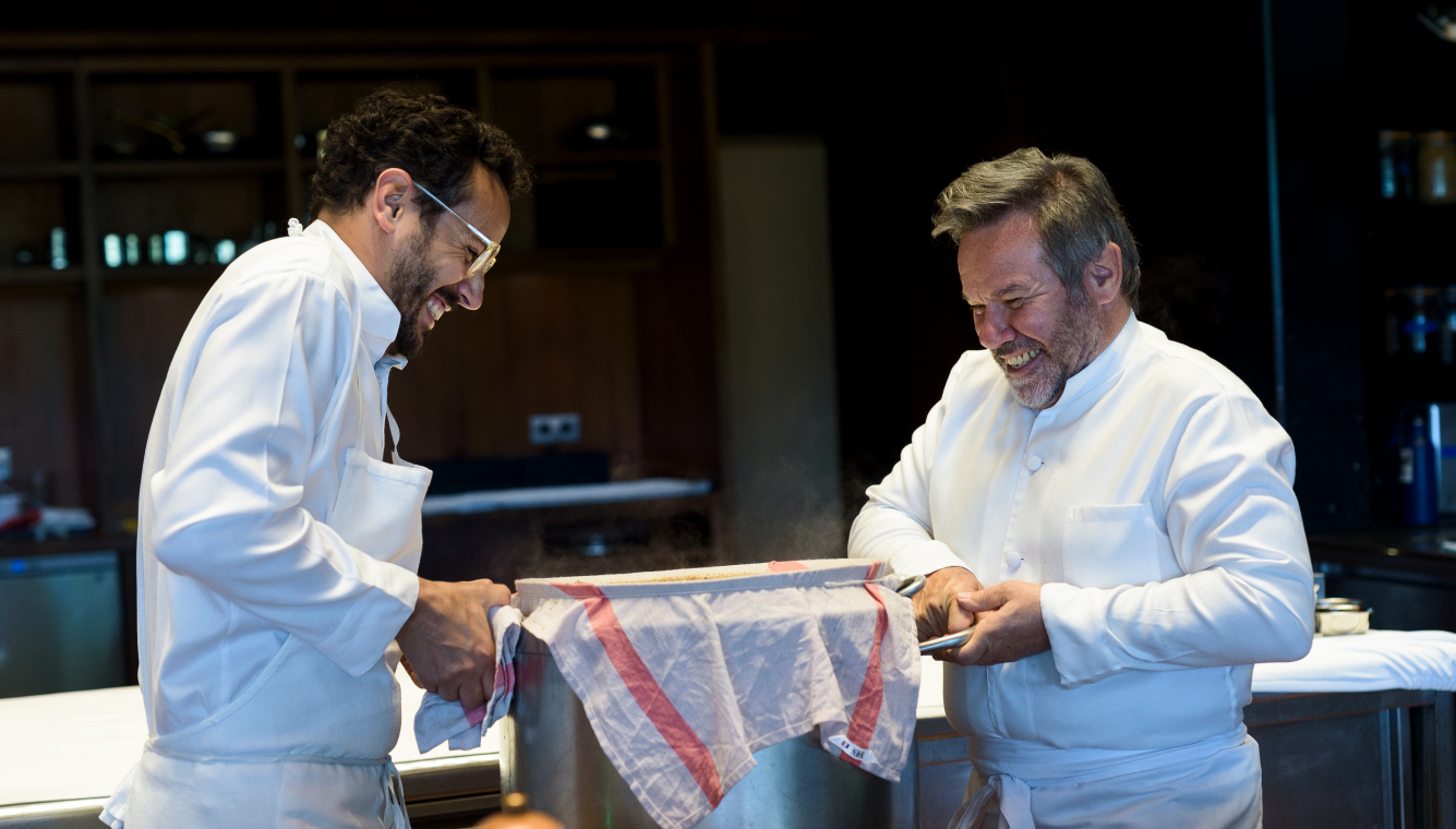 César et Michel Troisgros au restaurant gastronomique